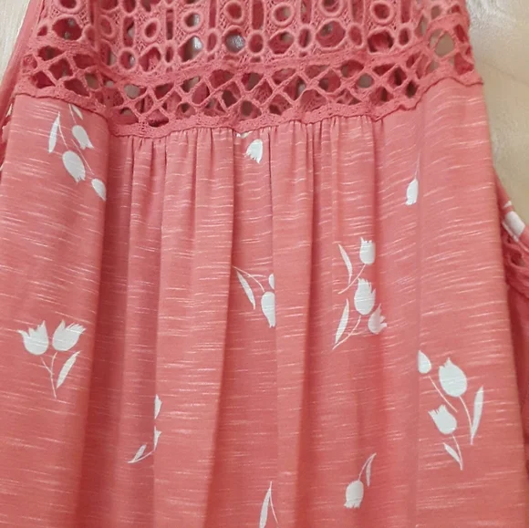 Daniel Rainn Anthro Pink White Floral Boho Crochet Tank Top S - Picture 8 of 9